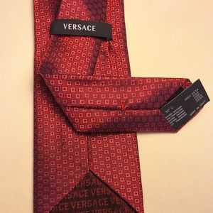 Versace Red Silk Tie | Small Geometric Pattern